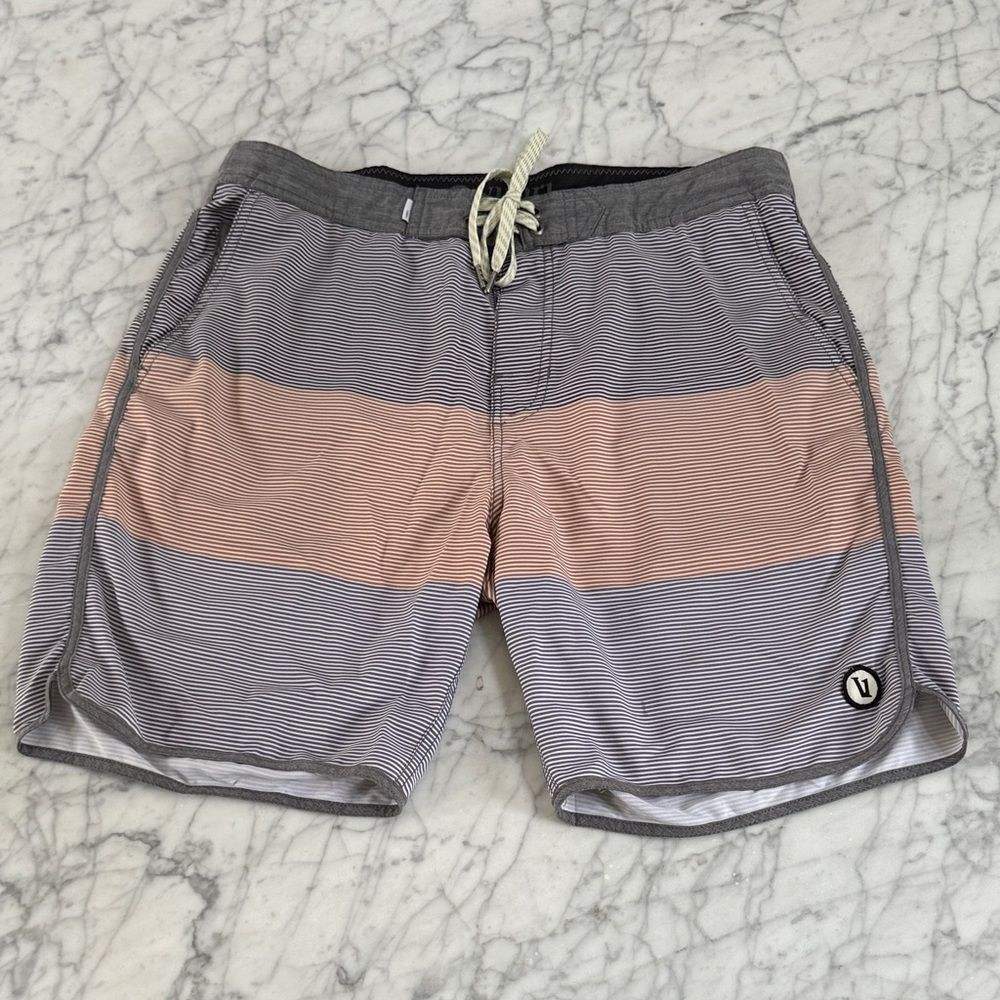 Vuori Cruise Stripe Colorblock Men's Swim Board Shorts Sz L
